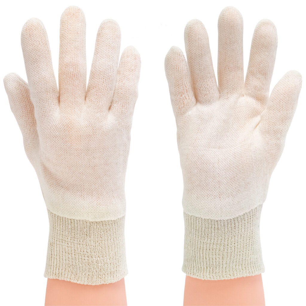 Cotton Interlock White Gloves With Knit Wrist